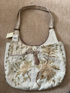 Accessorize Beige Shoulder Bag With Tassel, Sequins And Embroidered Flowers. New - Picture 1 of 4