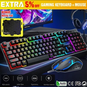 Wired USB Mechanical Gaming 104 Keys Keyboard RGB LED Backlit Set For Windows PC - Picture 1 of 12