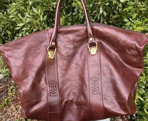 "Bolso de viaje vintage de cuero marrón de lona Marino Orlandi XXL Italia 30x18,5x10,75""" - Imagen 1 de 24