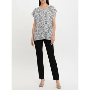 CHAUS Womens Top Sz M Black White Paisley Abstract Pattern Cap Sleeves Bohemian - Imagen 1 de 8