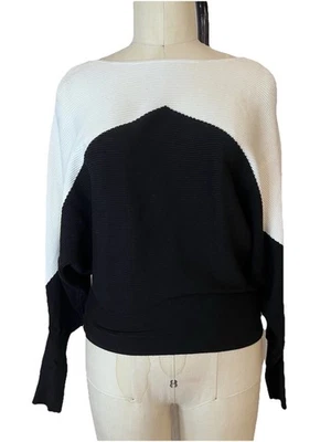 Ellen Tracy Black/white Colorblock Ribbed Dolnan Sleeve Sweater M — 第 1/4 张图片