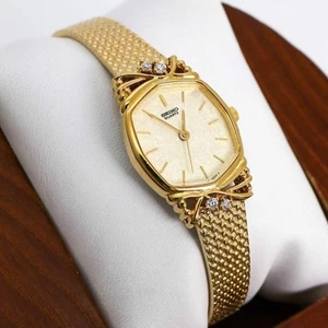 SEIKO Gold Bracelet Watch 1221 SGP Stone Dial Ladies Quartz Japan Vintage - Picture 1 of 10