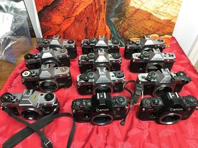 Lote de 12 cámaras fotográficas Canon AE-1, AE-1 Program y A-1 35 mm para piezas/reparación Foto 1 de 4