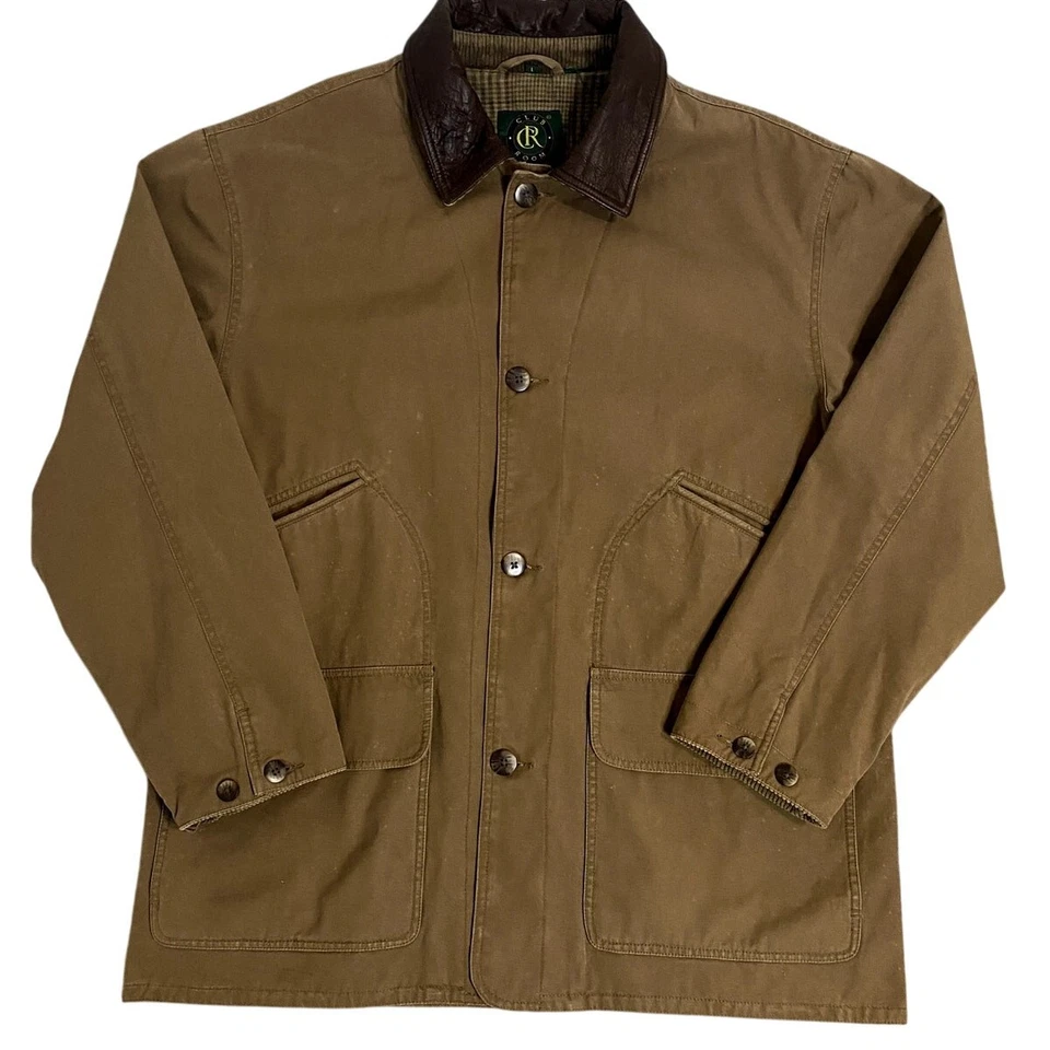 Club Room Vintage Upland Hunting Jacket Men L Brown Corduroy/Leather Trim Canvas - Image 1 of 4