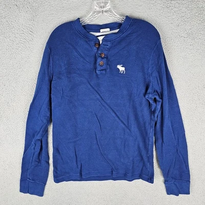 Camisa Abercrombie & Fitch Muscle Henley Para Hombres 2XL Azul Tejido Gofre Logo Pullover Foto 1 de 4
