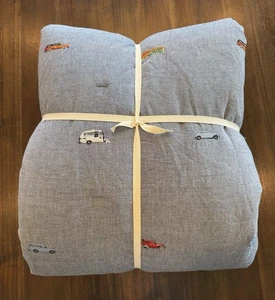 Pottery Barn Kids Chambray Embroidered Transportation Comforter Twin/Twin XL NEW - Picture 1 of 6