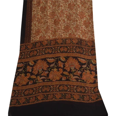 Sanskriti Vintage Long Dupatta/Stole Pure Georgette Cream/Orange Printed Veil - Image 1 of 4