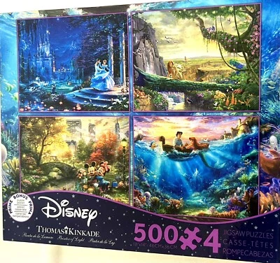PUZZLES DISNEY THOMAS KINKADE 500 X 4: FANTASÍA, ENREDADOS, CACA, DAMA TRMP Foto 1 de 4