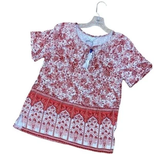 *New Lucky Brand Tassle Tie Keyhole Paisley Print Top Womens Small Red Boho $59 - Picture 1 of 10