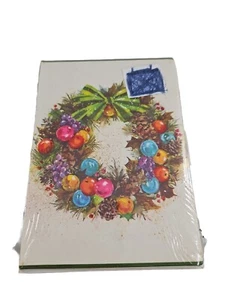 Vintage Christmas Cards Wreath Design Set Of 10 Still In Original Wrap - Picture 1 of 2