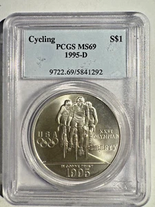 1995-D Atlanta Olympics Cycling Commemorative Silver Dollar MS69 by PCGS - Picture 1 of 4