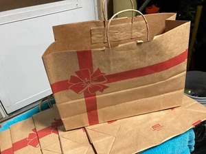 105 RED RIBBON Kraft Paper Shopping Bag 16”L x 6”W x 11 ½”H U-LINE Brand - Picture 1 of 4