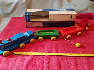 1950's Playskool Wooden Pull Toy Special Freight Train Set No.415 W/Box Vtg USA - Picture 1 of 12