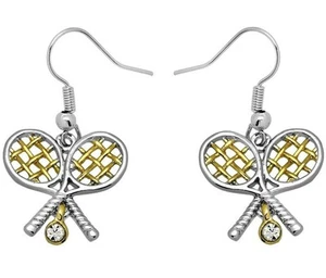 Tennis Earrings Sport Gold and Silver Tone Gift Boxed Fast Shipping - Picture 1 of 2