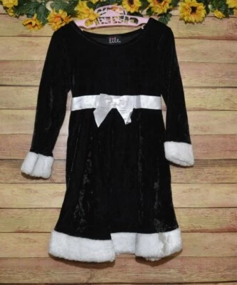 Adorable Black Velvet White Faux Fur Trim Girls 4 4T Christmas Winter Dress - Image 1 of 4