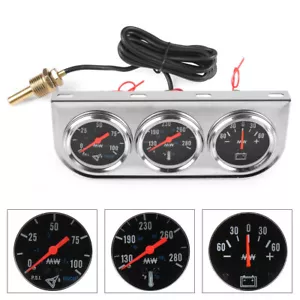 2'' 52mm Chrome Water Temperature Oil Pressure AMP Meter 3in1 Triple Gauge Set - Picture 1 of 7