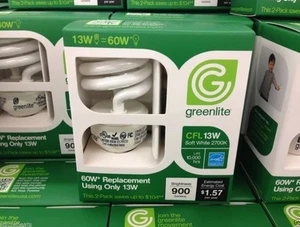 1 -10 GREENLITE 13 Watt = 60 Watt Fluorescent LIGHTBULB 10,000 Hour SPIRAL BULBS - Picture 1 of 2