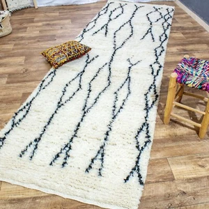 Beni Ourain Runner Rug - White & Black Moroccan Rug Runner 3x11 ft (100x340 cm) - Picture 1 of 6