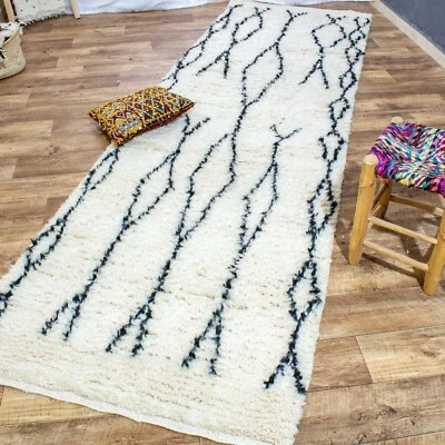 Beni Ourain Runner Rug - White & Black Moroccan Rug Runner 3x11 ft (100x340 cm) - Image 1 of 4