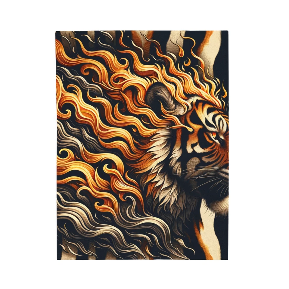 Velveteen Plush Blanket Tiger Print Flame Art Design Bold - Image 1 of 1