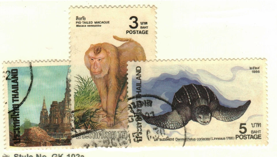 Thailand #1018, 1141, 1218 used macaque, turtle - Image 1 of 1