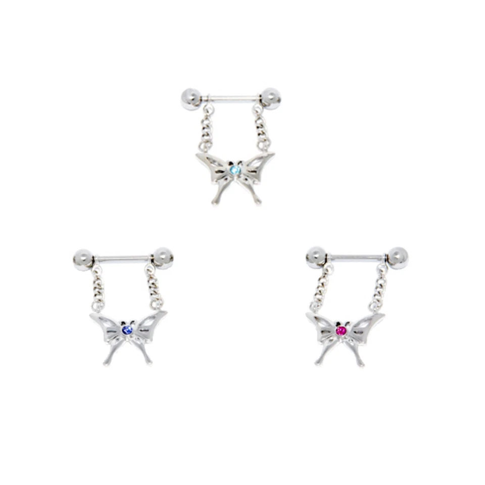 Brustwarzenpiercing Schmetterling an Kette Farbwahl Nippel Brust Piercing - Bild 1 von 1