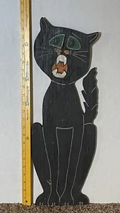 Vintage Halloween 24" Tall Hand Painted Folk Art Wood Black Cat NOT A REPRO! - Picture 1 of 5