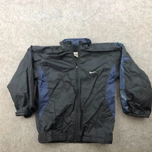 Vintage Nike Jacket Boys Small Black Blue Windbreaker Spell Out Y2K * - Picture 1 of 13