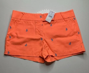 New J Crew Size 8 Orange & Blue Sailboats Shorts Chino Cotton Broken In - Picture 1 of 5
