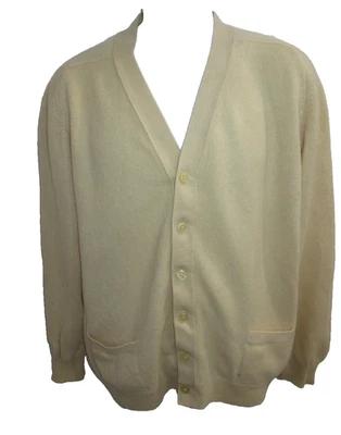 Lyle & Scott 100% Scottish Cashmere Vintage Cream/yellow Cardigan Pockets Men 46 - Image 1 of 4