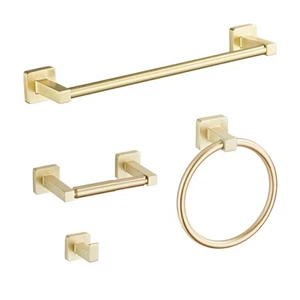 Brushed Gold Bathroom Hardware Set 4 Pieces,Towel Bar Set Stainless Steel Wal... - Picture 1 of 5