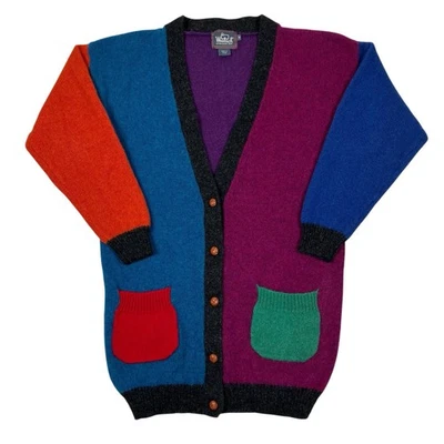 Cárdigan Suéter Woolrich Colorblock Lana Púrpura Azul Verde Carbón Talla M De Colección Foto 1 de 4