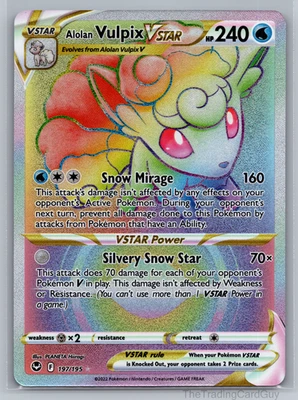 Pokemon Alolan Vulpix VSTAR 197/195 Silver Tempest Rainbow Secret Rare Holo NM - Image 1 of 4