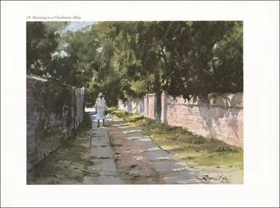 1983 Vintage Print Morning Walk Charleston Alley South Carolina Watercolor Image - Image 1 of 3