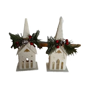 2er Set Kunststoff glitzernd glitzernd Kirche Weihnachtsschmuck Urlaub - lesen - Bild 1 von 14