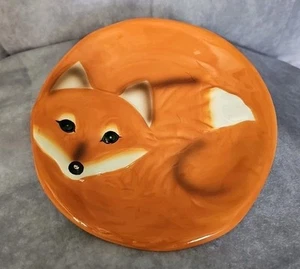 Vtg Orange Red Fox Face Tail Ceramic 8" Plate Autumn Fall Man Cave Serving Decor - Picture 1 of 6
