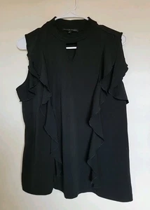 Adienne Vitadini Damen ärmelloses Rüschen Blusentop Gr. L schwarz V-Ausschnitt - Bild 1 von 3