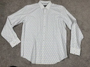 Bugatchi Shirt Mens Large Button Down Cotton White Geometric Classic Preppy Top - Picture 1 of 8