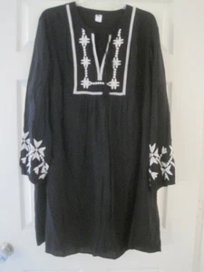 VESTIDO ANTIGUO AZUL MARINO NEGRO MANGA LARGA CON BORDADO BLANCO EXTRA GRANDE NUEVO CON ETIQUETAS $39.99 - Imagen 1 de 1