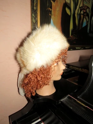 Diadema de piel de zorro ártico blanco natural cuello calentador + bufanda 100 % seda O/S Foto 1 de 4