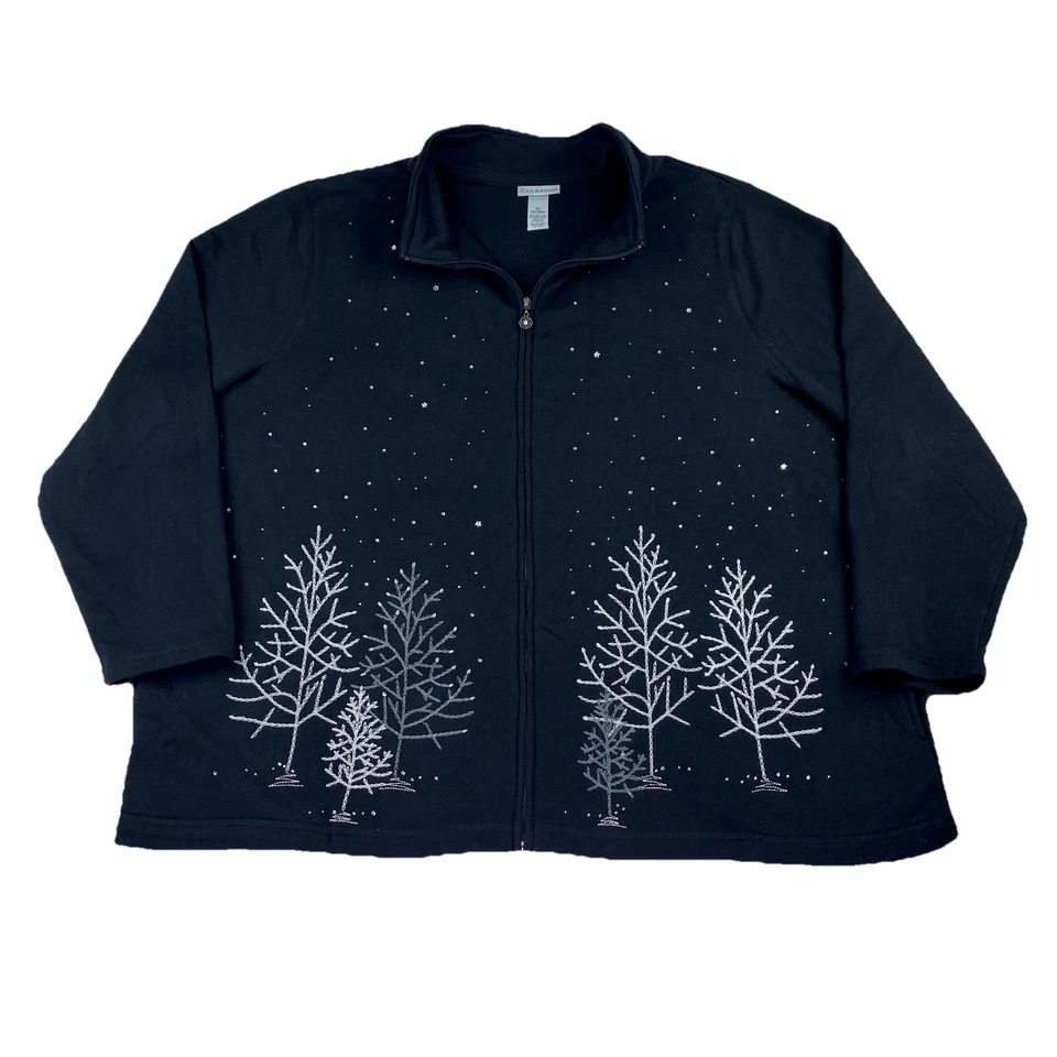 Chaqueta polar Catherines 3X negra brillante invierno árboles 26/28W parte superior bordada Foto 1 de 4