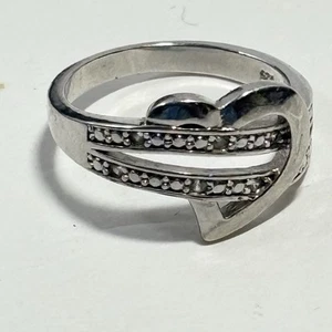 Sterling Silver 925 Open Heart CZ Ring Size 8.5 - Picture 1 of 12