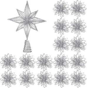 Barydat 17 Pcs Christmas Tree Decorations Set Glitter Star Christmas Tree Topper - Picture 1 of 4