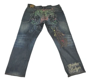 Vintage Christian Audigier Jeans Mens 42X34 (44X32) Panther Button Fly Y2K - Picture 1 of 20