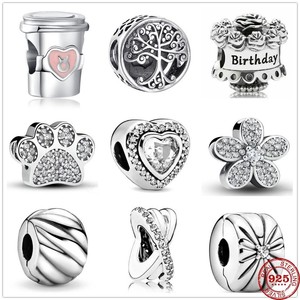 Charms Argento 925 New white heart Daisy Life Tree Dog paw co