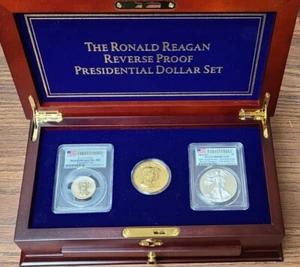 Ronald Reagan Coin Set Reverse Proof Dollar PR69 & 2016-W Silver Eagle PR69DCAM - Picture 1 of 8