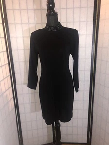 MISOOK Mock Neck Dress Small Diamond Black Long Sleeve Cocktail Formal Party G2 - Picture 1 of 10