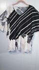 Chico's Easywear Women's 3 Black/White Floral Split Sleeve Round Neck Flowy