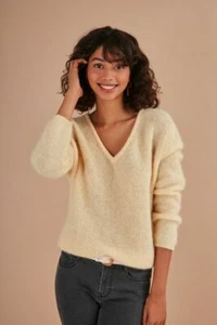 Des Petits Hauts CABA Yellow V-neck wool-blend sweater SIZE T3 UK12 RRP 179££! - Picture 1 of 5