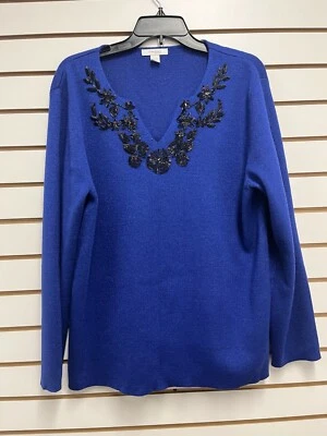 Dressbarn бисером вязаный свитер королевский синий цвет размер 22/24 - Изображение 1 из 4